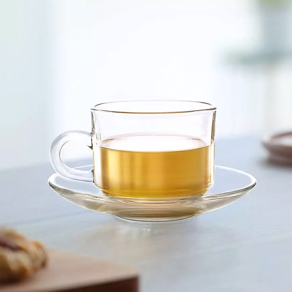 AMORN - (Ocean) P00340 Stack Tea Cup + P00271 Tea Saucer 5 3/8 - เซตคู่แก้วหูกาแฟ ชา 200 มล.+ จานรอง 5.25 นิ้ว