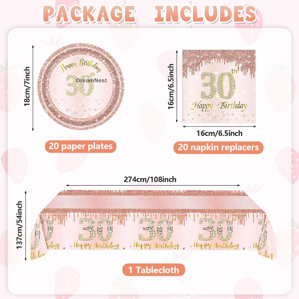 [DreamNest] 41 ชิ้น 13th/16th/18th/21st/30th/40th ตกแต่งวันเกิด Rose Gold Theme Party การตั้งค่าตารา