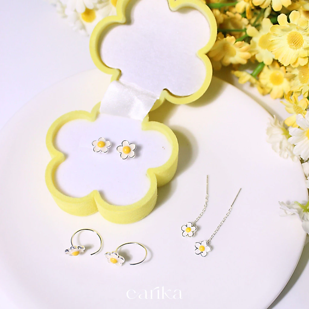 earika.earrings - daisy collection ต่างหูเดซี่ก้านเงินแท้ชุบทองคำขาว (มีให้เลือก 3 แบบ) เหมาะสำหรับคนแพ้ง่าย