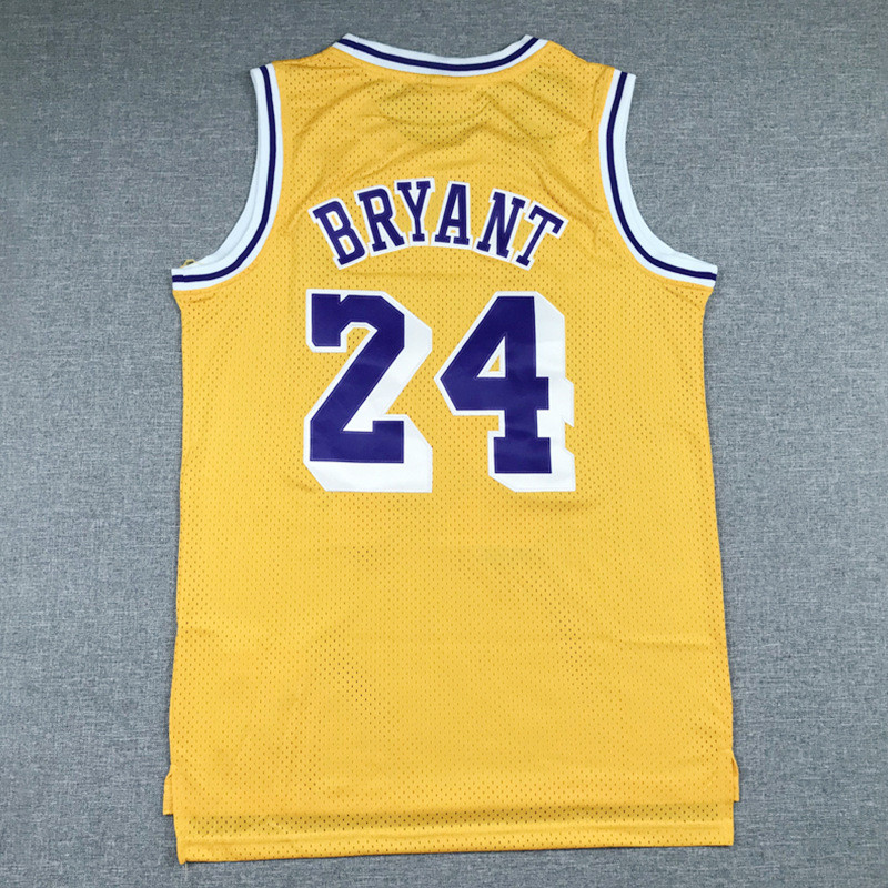Lakers 24 Yellow Gold Label Kobe เสื้อบาสเก็ตบอล Jersey Lakers MN Retro ปักเสื้อกีฬา#24