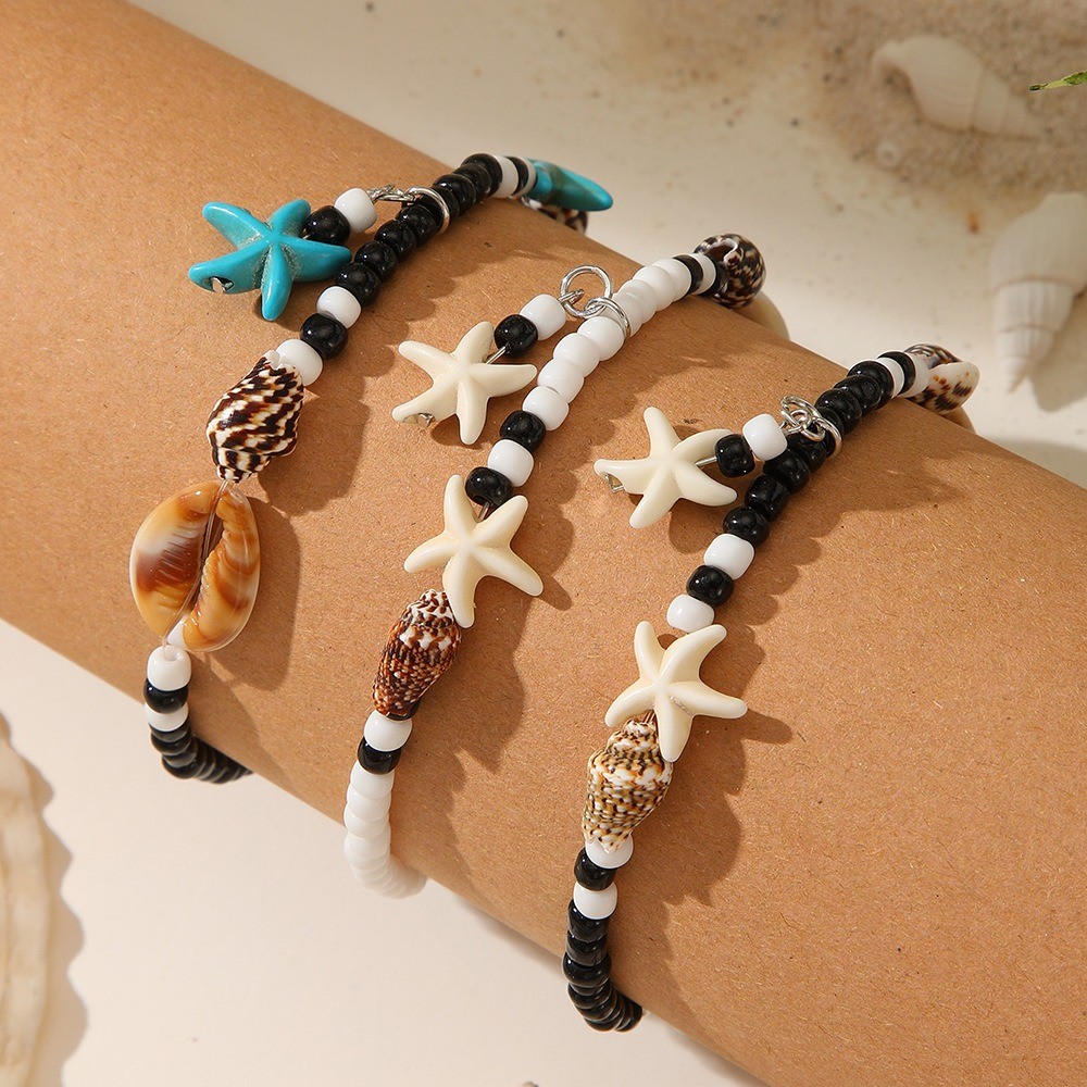 1 ชิ้นชายหาด Anklets , Vacation ปลาดาว Shell Seed ลูกปัด Anklets สําหรับผู้หญิง,Bohemian Anklets Con