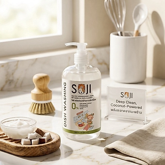 SOJI น้ำยาล้างจานสำหรับสัตว์เลี้ยง ไม่ใส่สี ไม่ใส่กลิ่น ไร้สารเคมีรุนแรง ปลอดภัยต่อสุนัขแมวและสัตว์เลี้ยง ล้างของเล่น