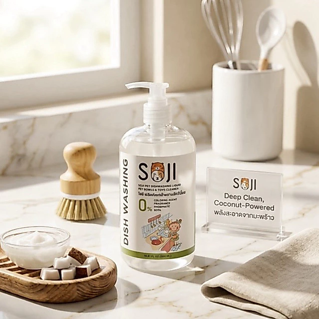SOJI น้ำยาล้างจานสำหรับสัตว์เลี้ยง ไม่ใส่สี ไม่ใส่กลิ่น ไร้สารเคมีรุนแรง ปลอดภัยต่อสุนัขแมวและสัตว์เลี้ยง ล้างของเล่น