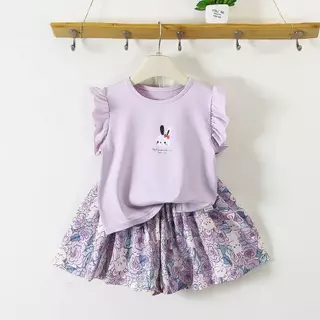 พร้อมส่ง 🎈🎈ชุดเซ็ท เด็กผู้หญิง เสื้อแขนระบาย+กางเกงขาสั้น แฟชั่นสไตล์หวานๆ🎈