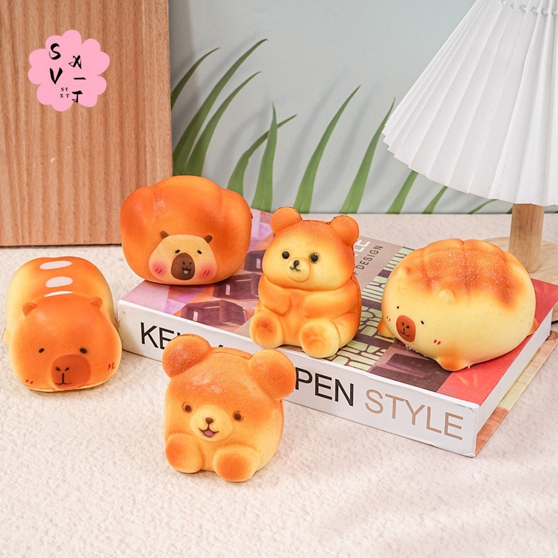 ของเล่นหยิกขนมปังหมี Capybaras - PU บรรเทาความเครียด Rebound ช้าสําหรับผู้ใหญ่เด็ก