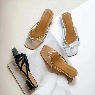 BERRY NICOLE Comfortable Fashion Minimalist Cute Slim Strap Slip-On 1 Inch Block Mid Heels for Women