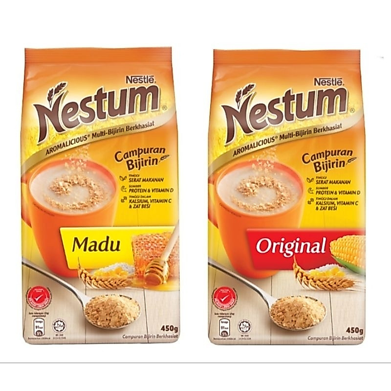 nestum ori เครื่องดื่มธัญพืช สูตรดั้งเดิม รสน้ำผึ้ง 220 กรัม และ 450 กรัม เนสตุ้ม