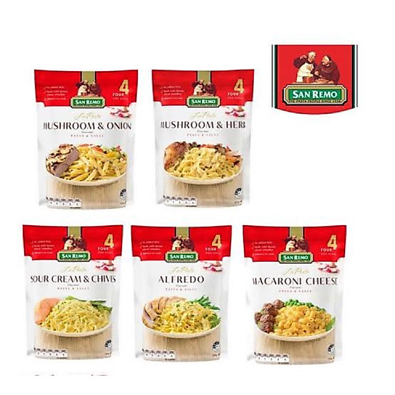 F/W San remo la pasta four cheese / macaroni cheese / carbonara 120g. fl มักกะโรนีชีส / พาสต้ากึ่งสำเร็จรูปพร้อมซอส
