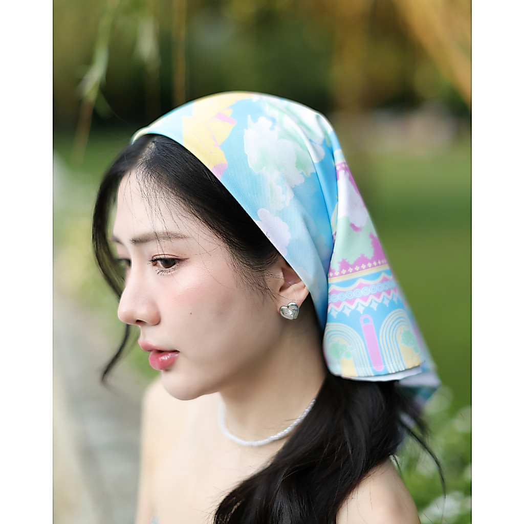 ผ้าโพกผม ผูกผม [Cloudy Lambscape] ลายแกะสุดคิ้วท์ ผ้าพันคอ ผ้าผูกเกาะอก แมทช์ชุดคู่กางเกงช้าง