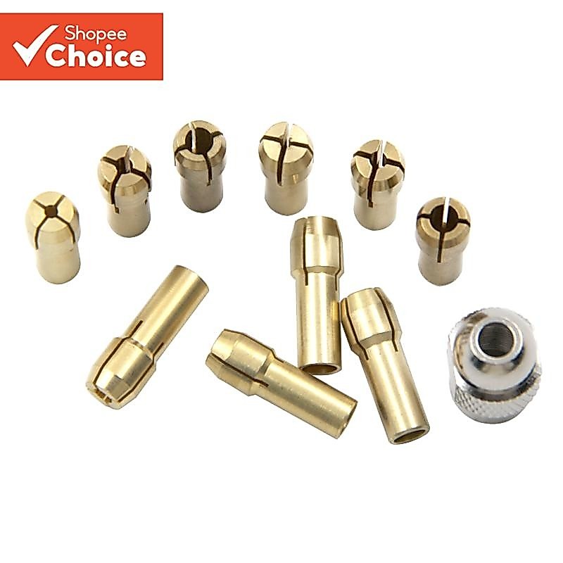 Mini Drill Chuck ชุดทองเหลือง Clamp พร้อมน็อตเงินสําหรับเครื่องมือโรตารี่ 11 ชิ้น