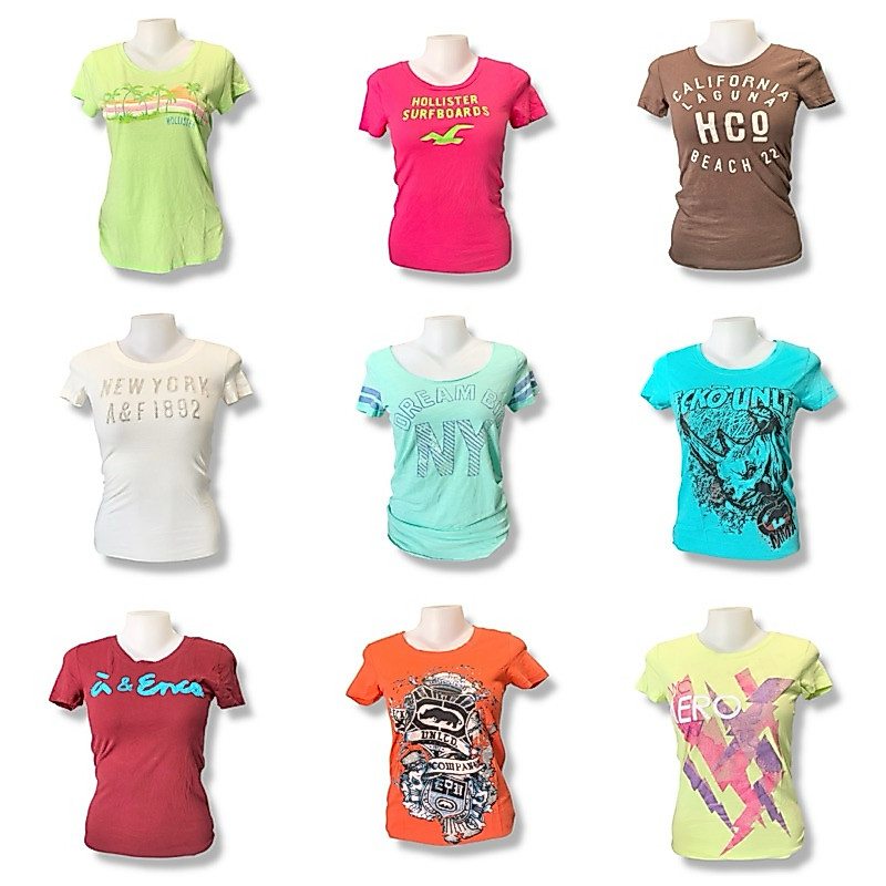 Hollister Abercrombie and Fitch American Eagle Aeropostale SA212 SALE‼️ เสื้อยืดผู้หญิง  คอกลม S อก 28-32