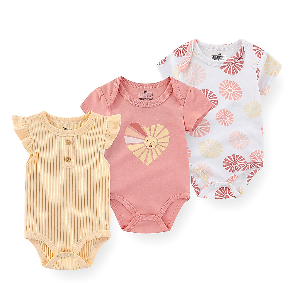 Kiddiezoom 3 ชิ้น Baby ใหม่แฟชั่นดอกไม้การ์ตูนบอดี้สูท Soft Comfort Jumpsuit