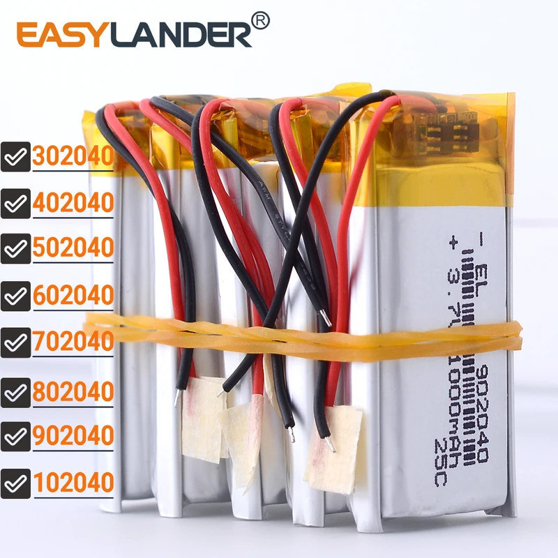 5 ชิ้น /ล็อต 3.7V 902040 แบตเตอรี่ลิเธียมโพลิเมอร์ลิเธียมไอออน 1000mAh 302040 402040 502040 602040 7