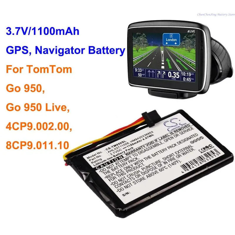Cameron Sino 3.7V 1100mAh GPS, แบตเตอรี่ Navigator AHL03711008 สําหรับ TomTom Go 950, Go 950 Live, 4