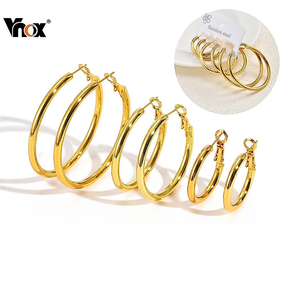 VNOX วีน็อกซ์ ชุดต่างหูสแตนเลสรอบห่วงลวดแบบเรียบง่าย เหมาะสำหรับเป็นเครื่องประดับและของขวัญให้ผู้หญิง