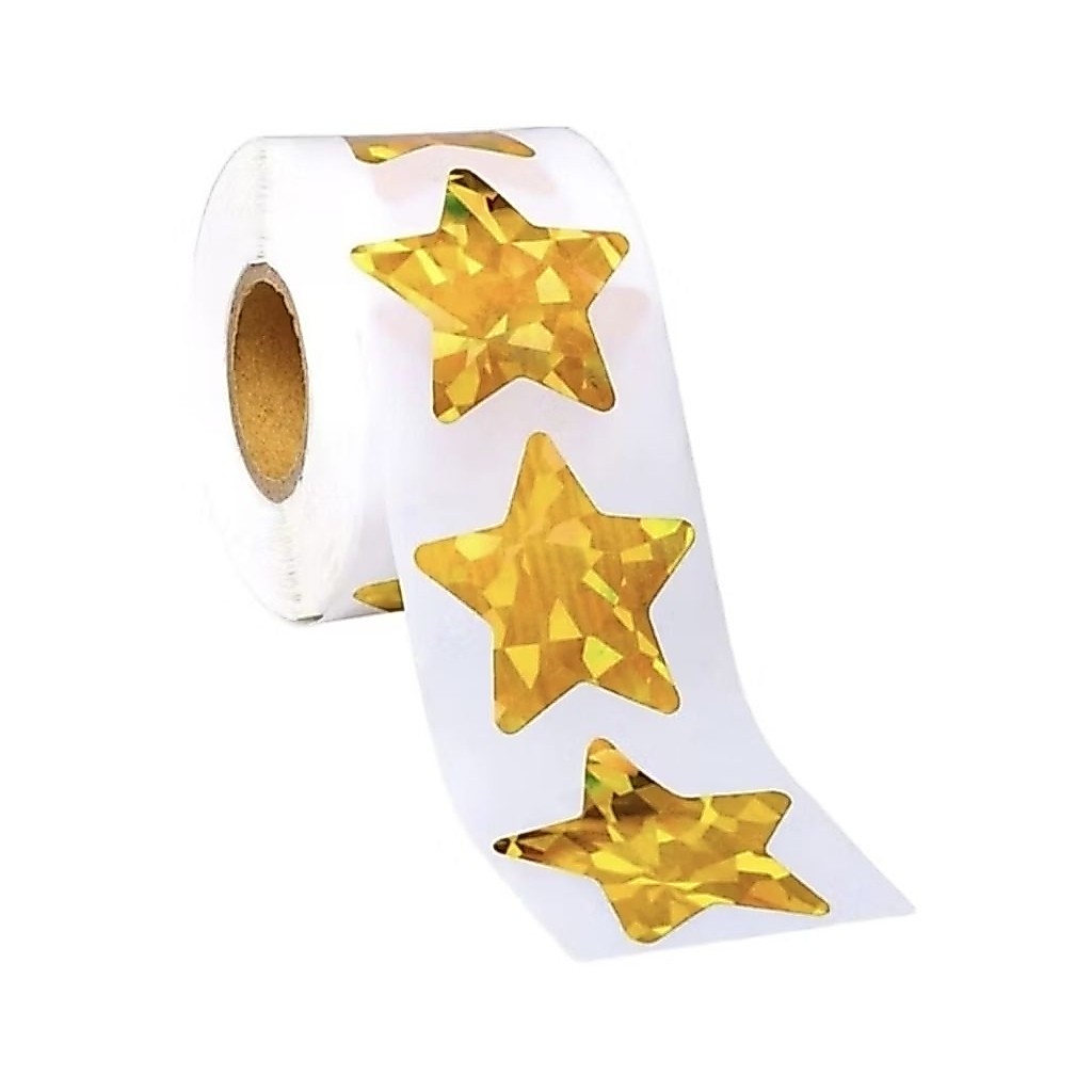 สติ๊กเกอร์ ดาว (สีทอง) สำหรับติดตกแต่ง ให้รางวัลเด็กดี gold stars (1 ม้วน มี 500 ดวง)
