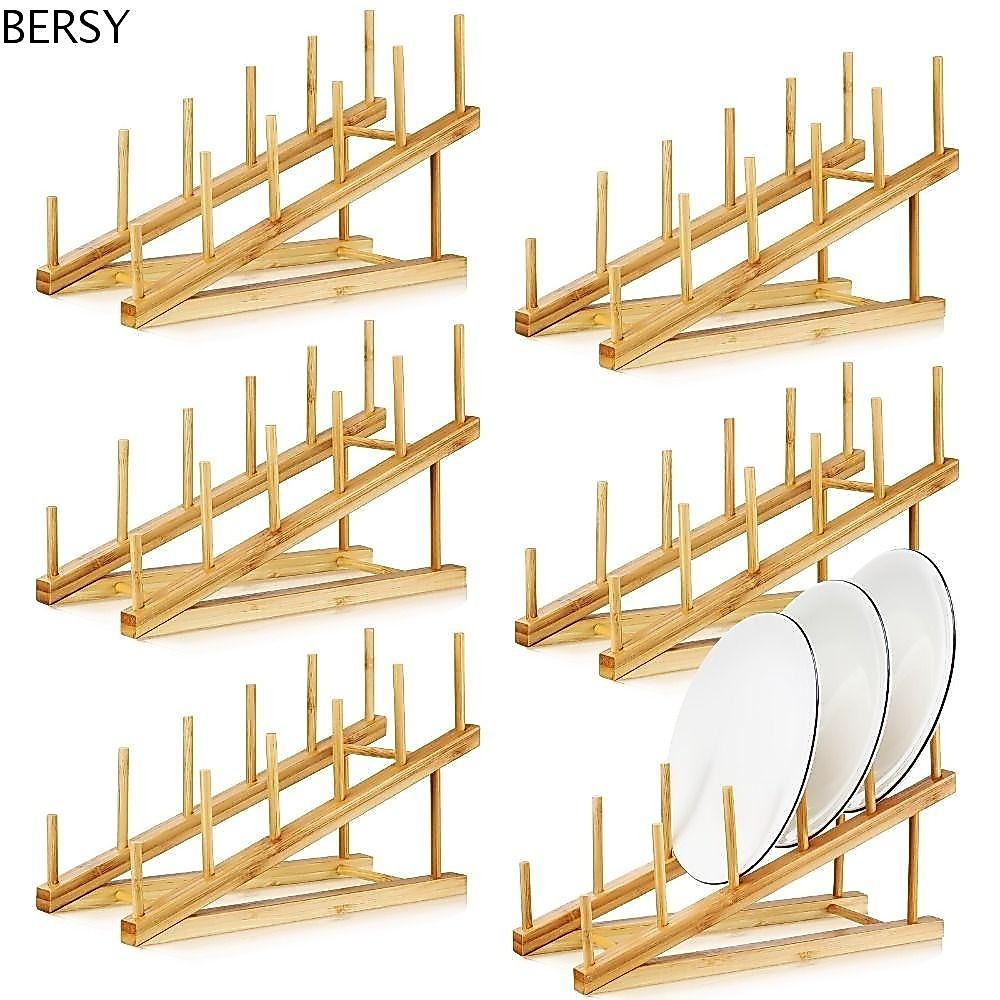 เบอร์ซ ชั้นวางจานไม้ไผ่,5ชั้นประเภทบันไดผู้ถือฝาหม้อ,ปฏิบัติอบแห้งมัลติฟังก์ชั่ติดตั้งง่ายหนังสือยืนแสดงสําหรับจาน/ชาม/ ถ้วย