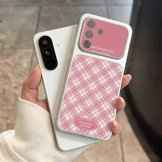 ลายสก็อตสีชมพู เคส For Samsung A27 A37 A57 S26 A07 A17 A56 A36 A06 A16 A35 A55 A15 เคสโทรศัพท์หนังแกะ เคสโทรศัพท์