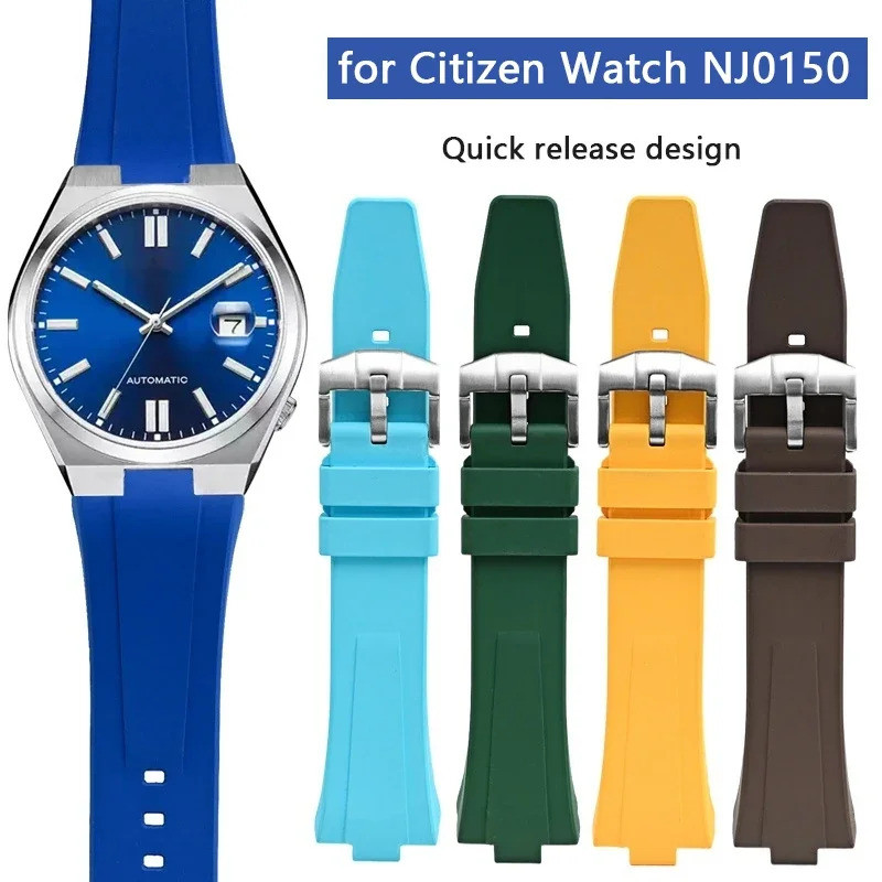 Fluoro สายยางสําหรับ Citizen NJ0150 NJ0151 NJ0158 FKM ผู้ชายนูน Quick Release หัวเข็มขัดสแตนเลสนาฬิก