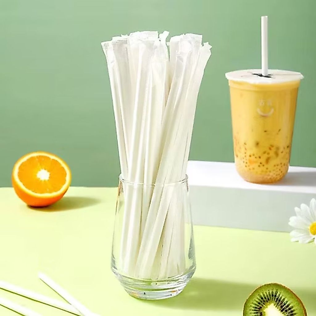 🥤 [100ชิ้น]* หลอดดูดน้ำ ,หลอด (ห่อกระดาษ) , หลอดตรง งอได้ ขนาด 6มิล ไม่แตกง่าย 🥤 #D-0012
