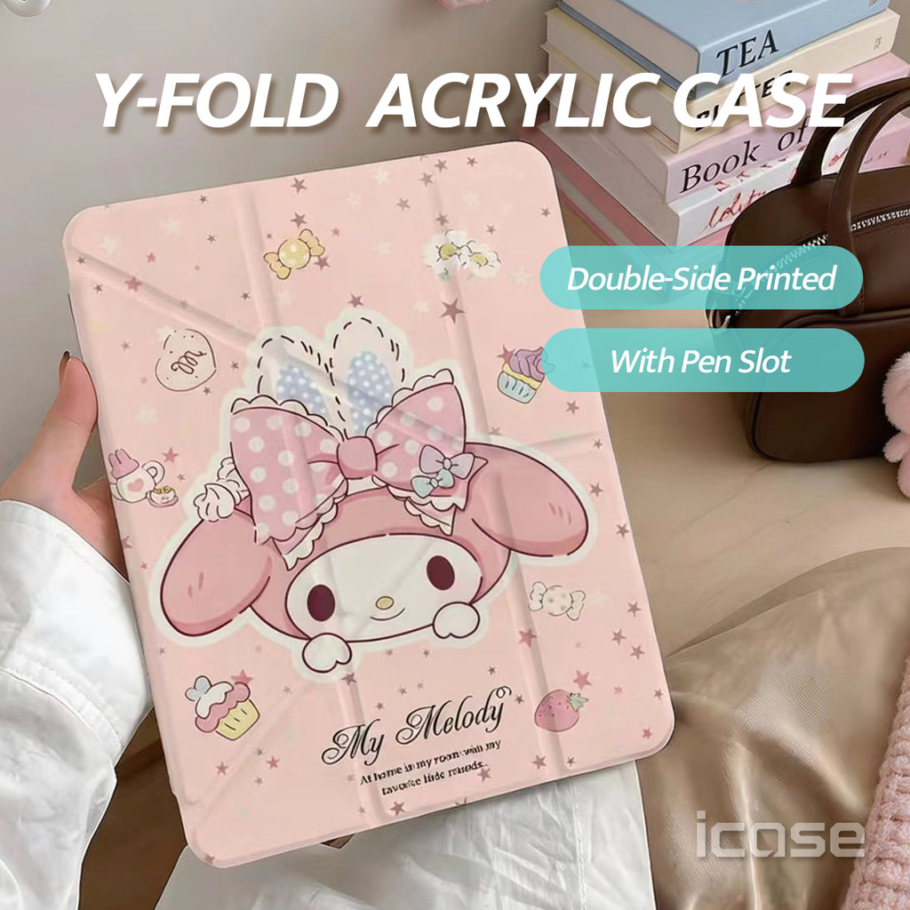 Melody Candy Y-Fold Acrylic Tablet Case with Pencil Slot – Auto Sleep/Wake เข้ากันได้กับ iPad Mini 6