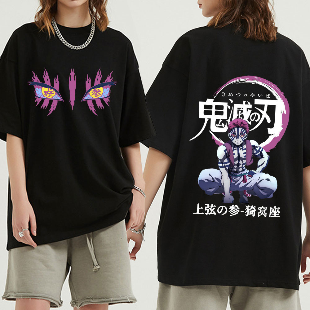 เสื้อยืดAkaza Demon Slayer ผ้าฝ้ายคอกลมยูนิเซ็กซ์ เสื้ออนิเมะญี่ปุ่น ไซส์ครบถ้วน