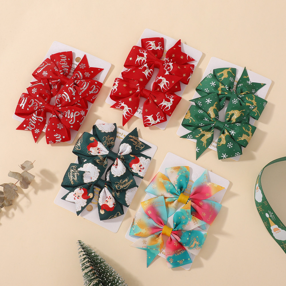 ชุด bows และ hairpins สไตล์ซานตา สำหรับผมเด็กในวันคริสต์มาสและวันหยุด
