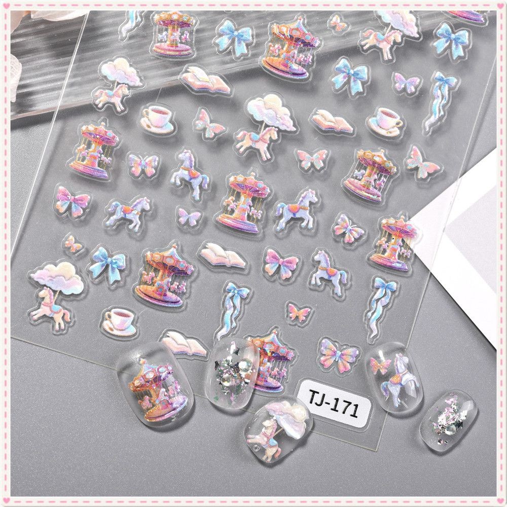 สติกเกอร์ติดเล็บลายม้าหมุน Nail Art Paradise 5D ลายนูนเจลลี่เนื้อละเอียดพร้อมโบว์ริบบิ้นกลิตเตอร์สำห