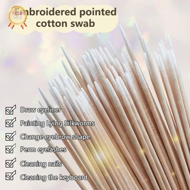 FLTH Double-Pointed ทิ้งแปรงผ้าฝ้ายขนาดเล็กพิเศษ Lint ฟรี Micro ไม้แปรงแต่งหน้า Eyelash Extension กาวถอดเครื่องมือ Vary