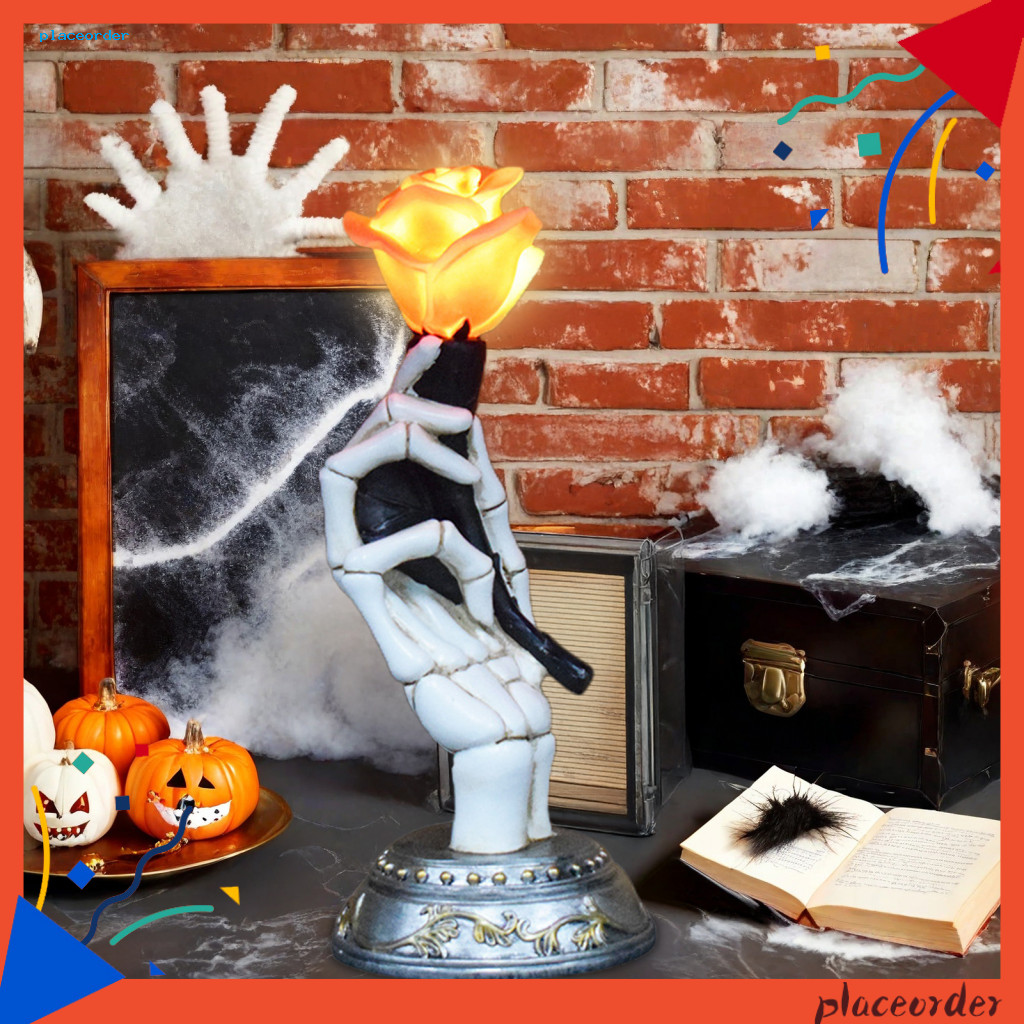 [PO] ไฟ LED Rose Elegant Gothic Aesthetic LED Skull Rose รูปปั้น Gothic ตกแต่งบ้านวันแห่งความตายวาเล