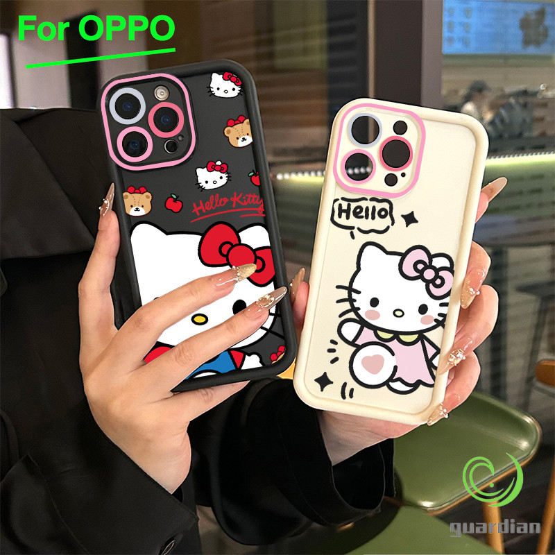 For เคสโทรศัพท์ OPPO กรอบเลนส์สีชมพู เฮลโล คิตตี้ A3 A3X A60 5G A9 A18 A38 A15 A15s A60 A35 A17 A17K A79 5G OPP