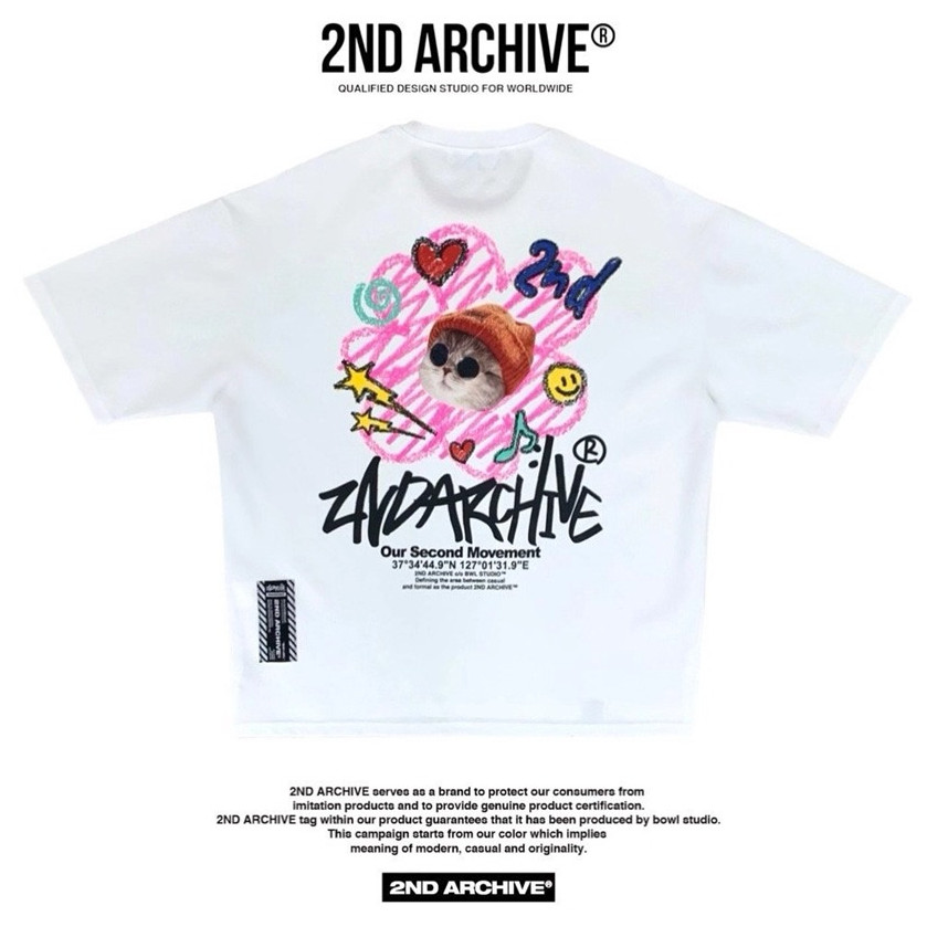 2025 สไตล์ใหม่ 2ND อินเทรนด์ Street Designer แว่นตากันแดดแมวน่ารัก Age-Reduction Graffiti เสื้อยืดแข