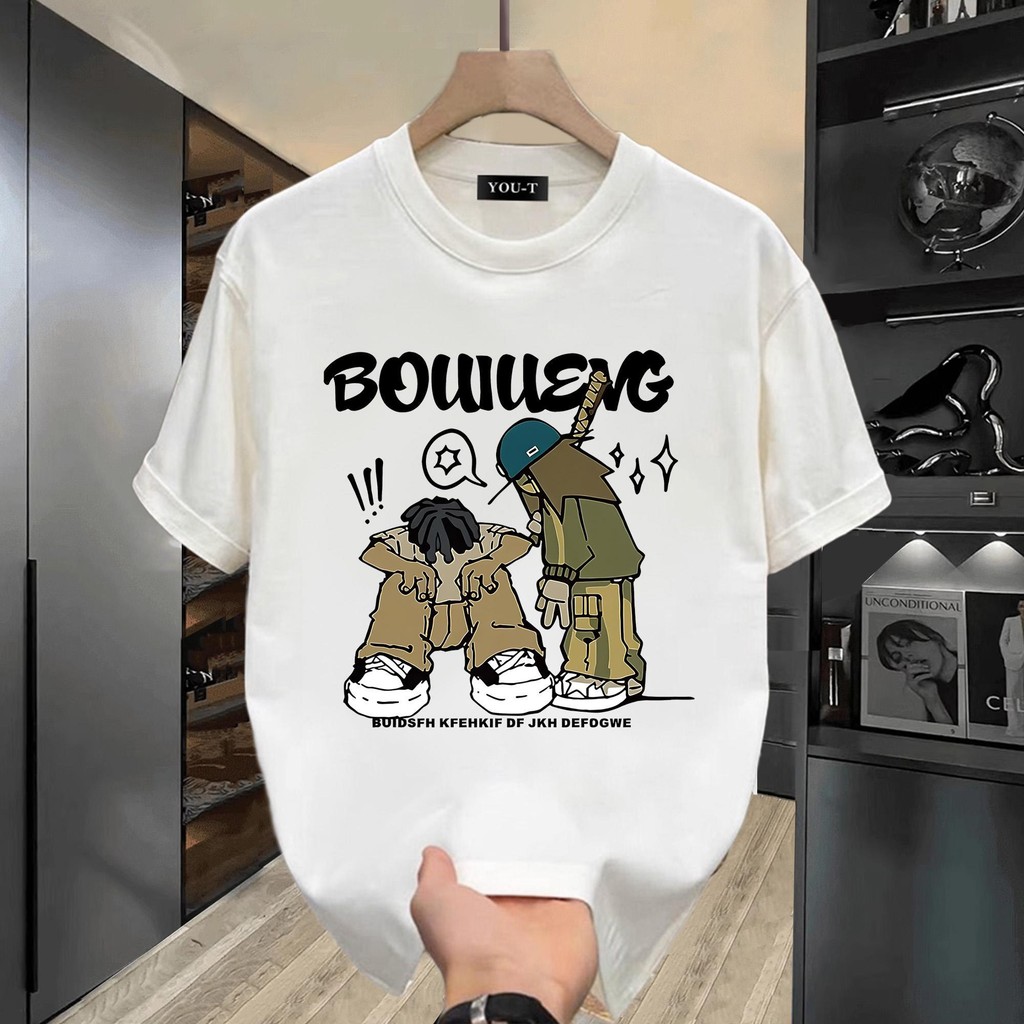 ChillTee📦เสื้อยืดแขนสั้น ลายBOUIUEVG BOY สวมใส่สบาย เสื้อยืดยูนิเซ็กส์ ใหญ่พิเศษ ไม่จำเป็นต้องรีดผ้า ฝ้าย ไม่หดตัว 4XL