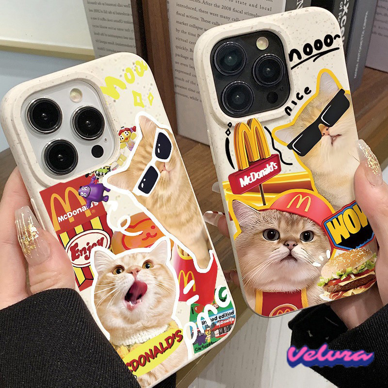 สำหรับ 11 เคส การกันกระแทกน่ารักเบอร์เกอร์ทอดแมวเข้ากันได้กับ iPhone 14 13 15 PRO MAX 12 11 X XR XS 7 PLUS 8 PLUS Case