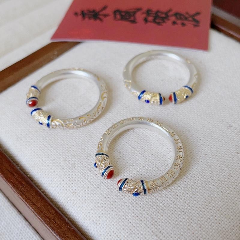 Jinl9999 Senior 卷草 Lola ring Female silver Gold Red Red Red Red Red Red Gift Foot silver 9999 คํามงค