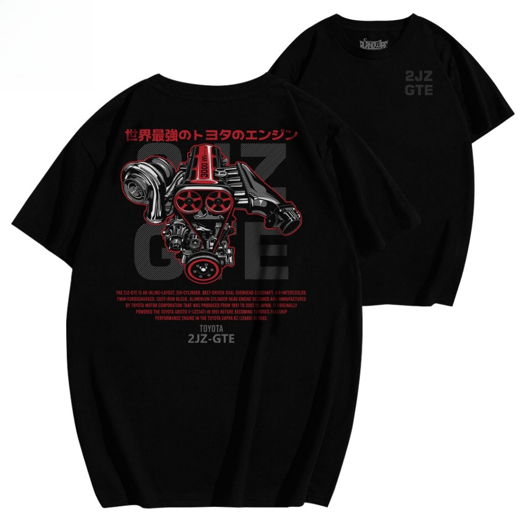 เสื้อยืดผู้ชายยานยนต์ | แบรนด์ออริจินัล | เสื้อยืดเครื่องจักร TOYOTA SUPRA MK4 2JZ-GTE | 2JZ Blandwi