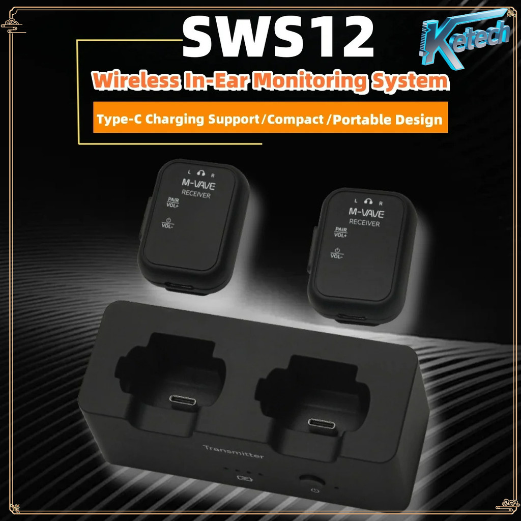 M-VAVE WP-12 ระบบมอนิเตอร์หูฟังไร้สาย | ระบบ 2.4GHz 1T2R พร้อมการเล่น 24H พิเศษ | เคสชาร์จ 1800มะห์