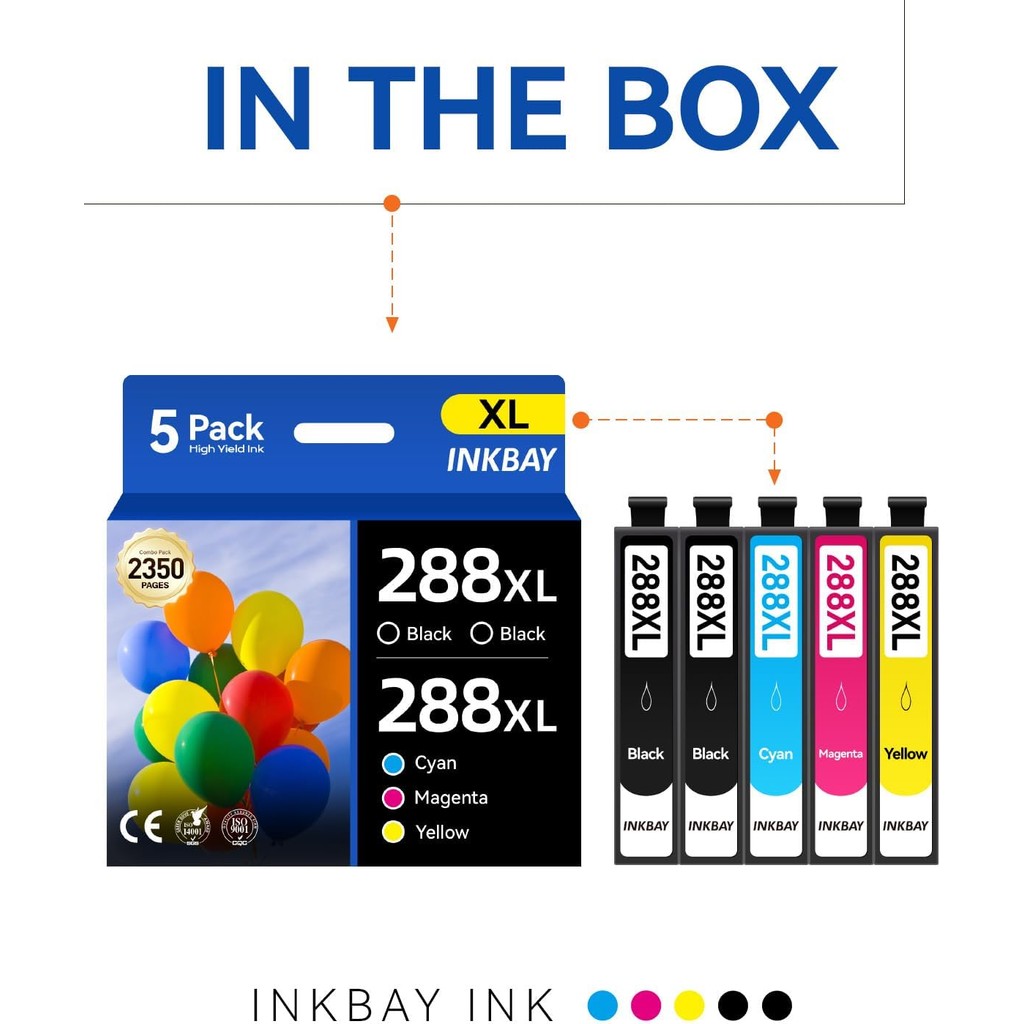 288XL ตลับหมึกสําหรับ Epson T288 288xl 288 ใช้งานร่วมกับ Workforce Pro เครื่องพิมพ์ (5 แพ็ค) ตลับหมึ