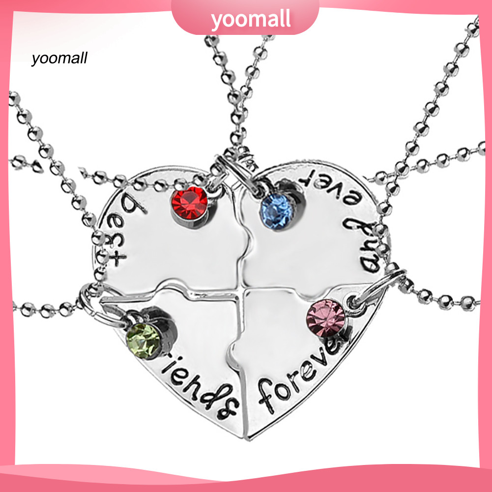 {YO} 4 ชิ้น/เซ็ต Best Friends Heart Matching Rhinestone จี้สร้อยคอผู้หญิงเครื่องประดับ