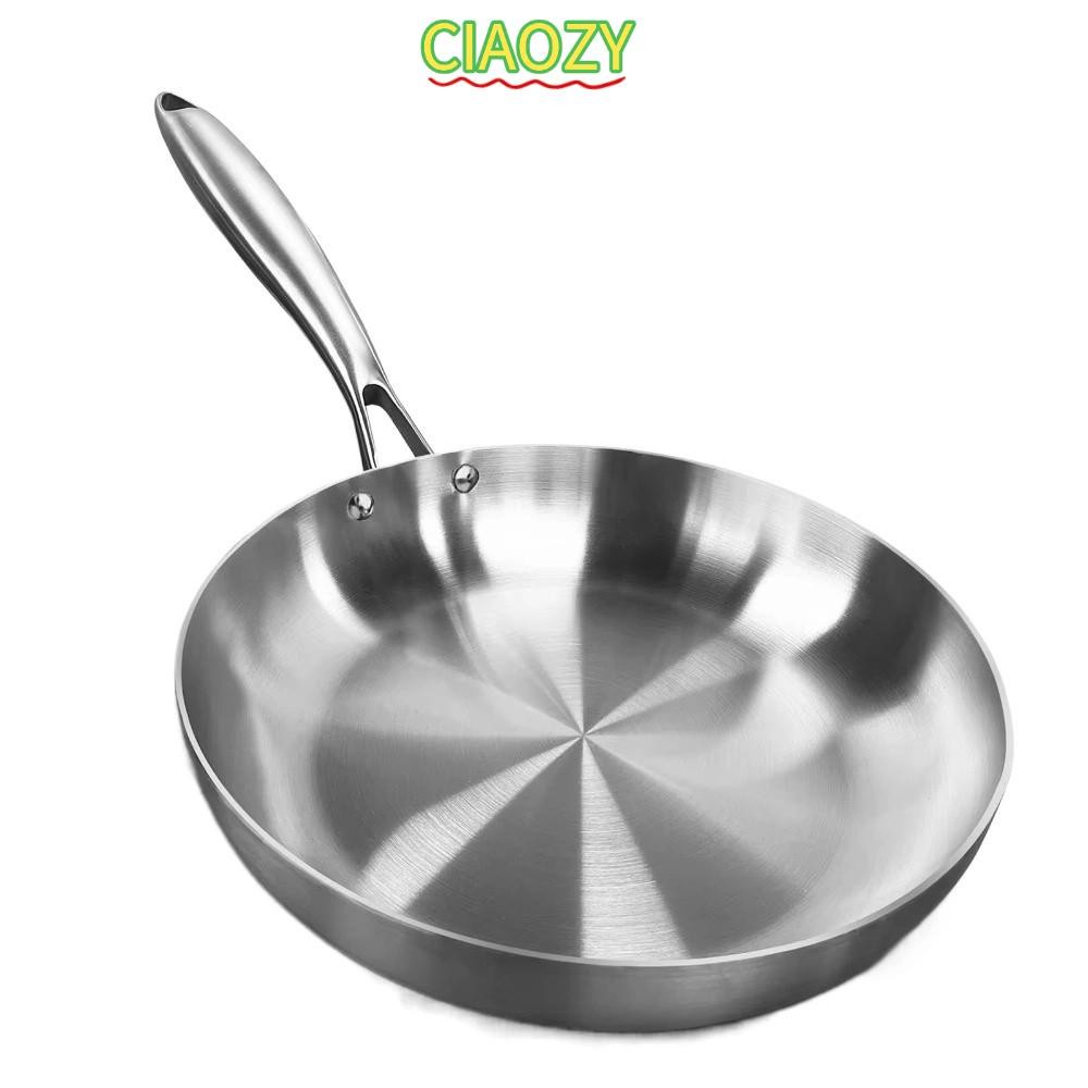 CIAOZY NonStick Skillet, กระทะสแตนเลสอเนกประสงค์, เครื่องครัวไม่เคลือบหม้อสเต็กทอดแบบพับได้เตาแม่เหล็กไฟฟ้าแก๊ส