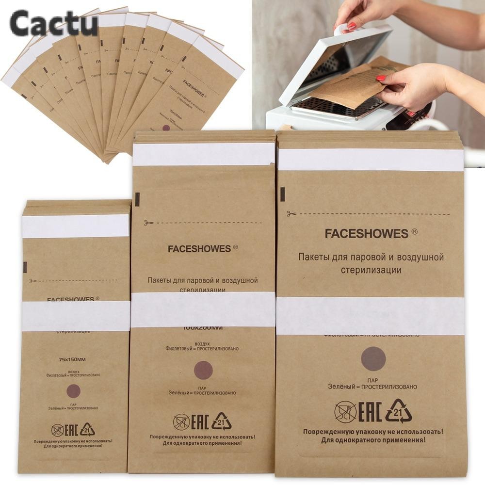 CACTU 100 ชิ้นกระเป๋าเล็บฆ่าเชื้อฆ่าเชื้ออุปกรณ์เล็บถุงคราฟท์