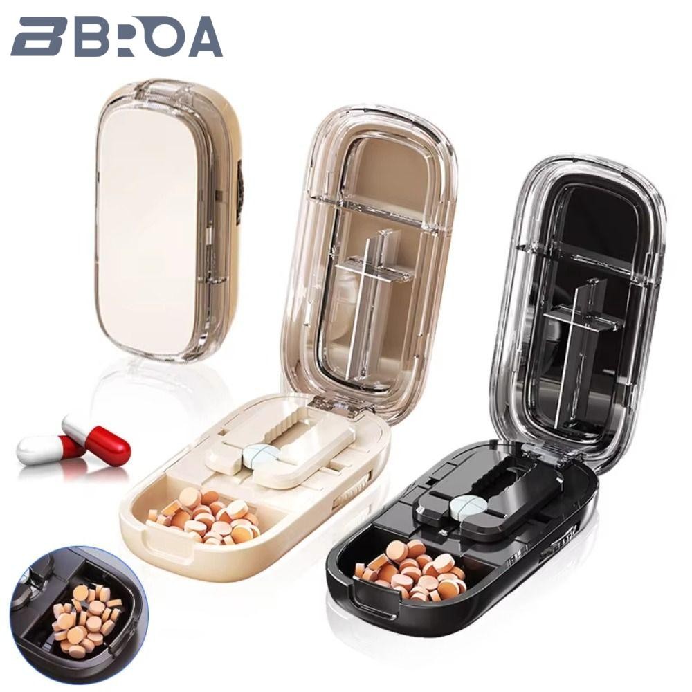 BROA Quartering Pill Cutter, Divider Organizer ยาแท็บเล็ตกล่องเก็บเครื่องตัดยา,กันฝุ่นยาสําหรับยาขนาดเล็กหรือขนาดใหญ่