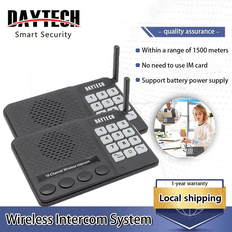 Daytech ระบบอินเตอร์คอมไร้สายสําหรับสํานักงานเครื่องส่งรับวิทยุ Dual Way 27 ช่อง 1KM สําหรับโรงแรม/บ้าน