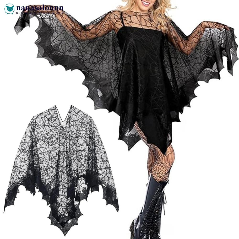 NANASALONNN ฮาโลวีนลูกไม้ Spiderweb Cape ค้างคาว Cape Elegant Gothic ผ้าคลุมไหล่แม่มด Gothic Steampu
