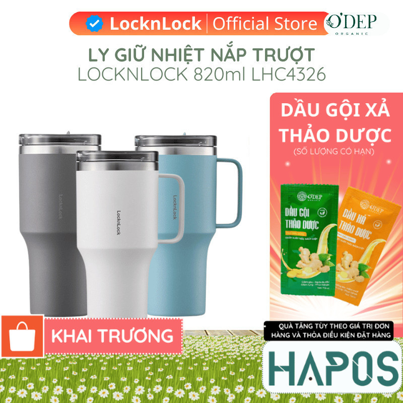 LocknLock กระติกน้ําร้อน 820ml พร้อมฝาเลื่อน Metro King LHC4326 ของแท้ - HAPOS HEL