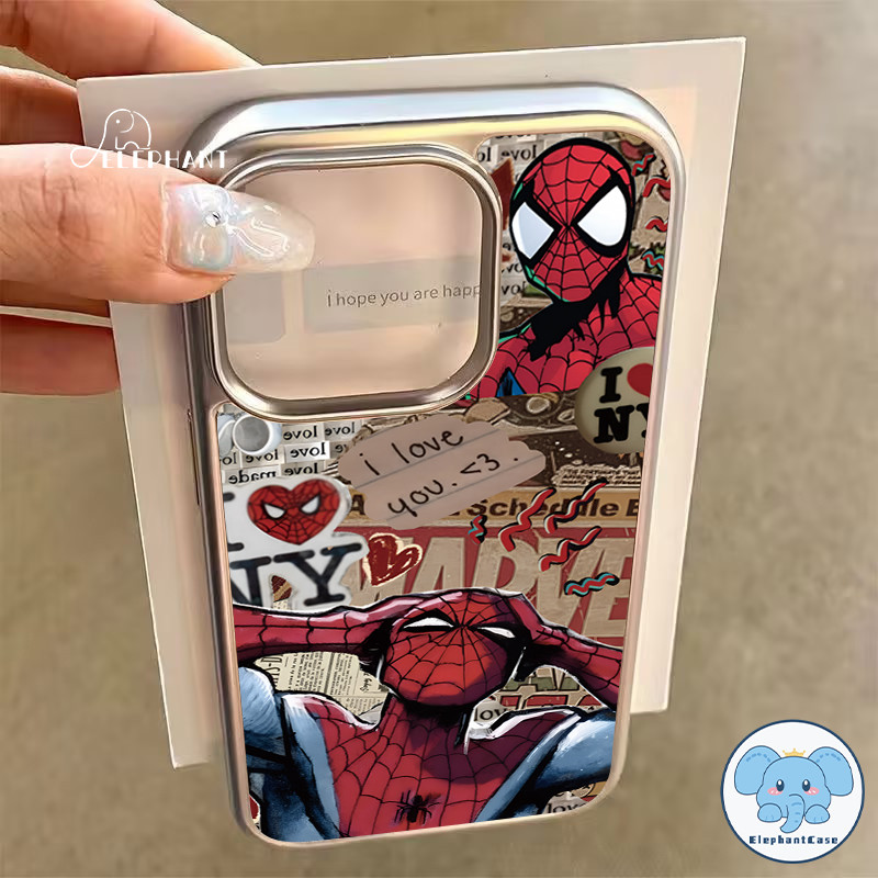 เคสกรอบเคลือบไฟฟ้าสุดหรูลายกราฟฟิตี้สไปเดอร์แมน สำหรับ IPhone 13 16 11 15 12 14 Pro Max XR X XS Max 16 7 8 15 Plus