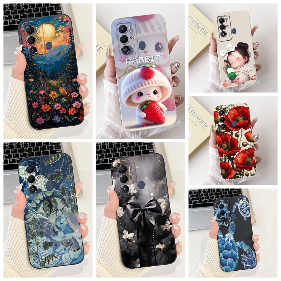Tecno LE6 LE6h กรณี Tecno Pova Neo หรูหราแฟชั่นดอกไม้ Kawaii แมวน่ารักกันกระแทกเคสโทรศัพท์