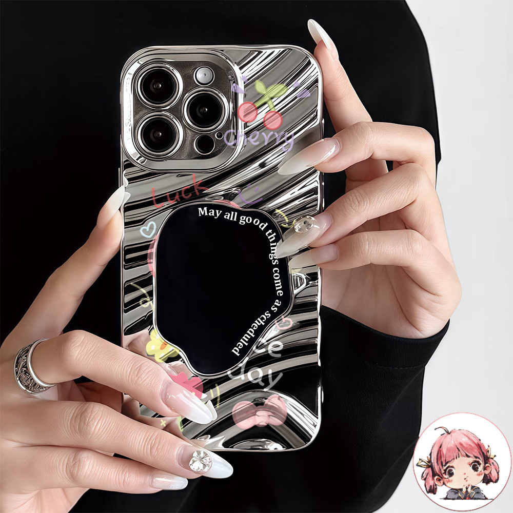 พร้อมส่ง เคสสำหรับไอโฟน13 เชอร์รี่ สร้อยข้อมือ เคสกระจกลายหยัก For iPhone12 13 14Pro MAX 16 15PLUS X