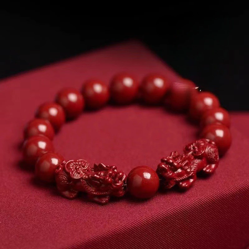 สร้อยข้อมือชาดธรรมชาติ ปี่เซียะ เบนมิง ปีชาด ปี่เซียะ สร้อยข้อมือผู้ชายผู้หญิงสไตล์สร้อยข้อมือ โชคดี โอน ลูกปัดสีม่วงทองทราย