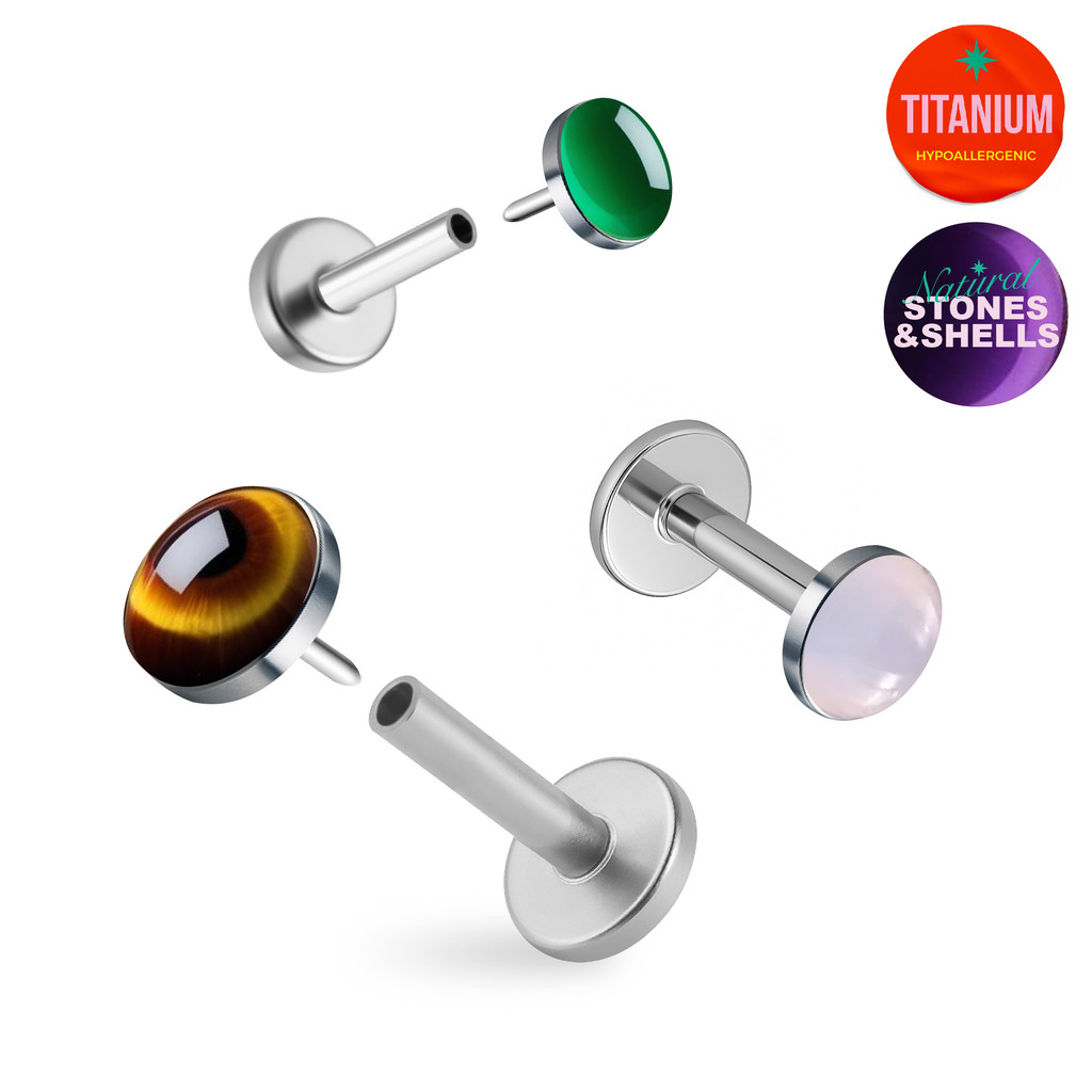 Natural Stones & Shells Cabochon Titanium Flatback Earring (1ชิ้น)